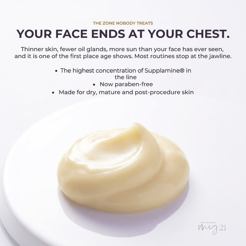 MEG 21 Décolleté Treatment slide: your face ends at your chest, cream texture swatch