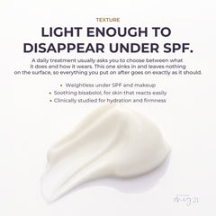 MEG 21 Smooth Radiance Face Treatment slide: texture, light enough to disappear under SPF
