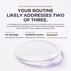 MEG 21 Advanced Defense Serum slide: the three pathways of skin aging